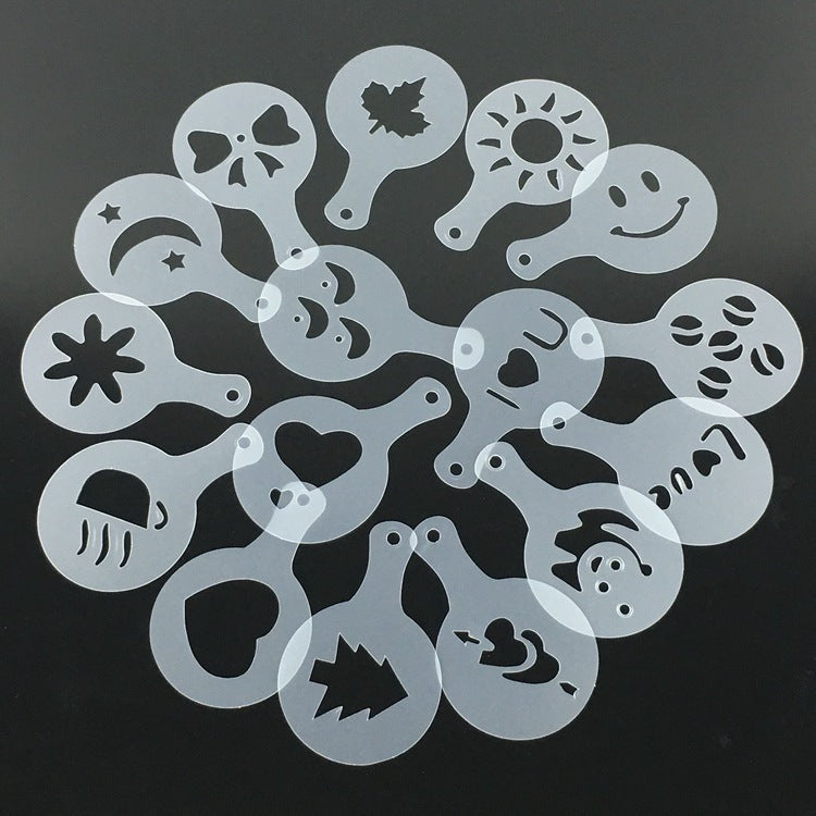 Plastic Garland Mold Fancy Coffee Printing Model Thicken Coffee Milk Foam Spray Pattern Template 16 Sets