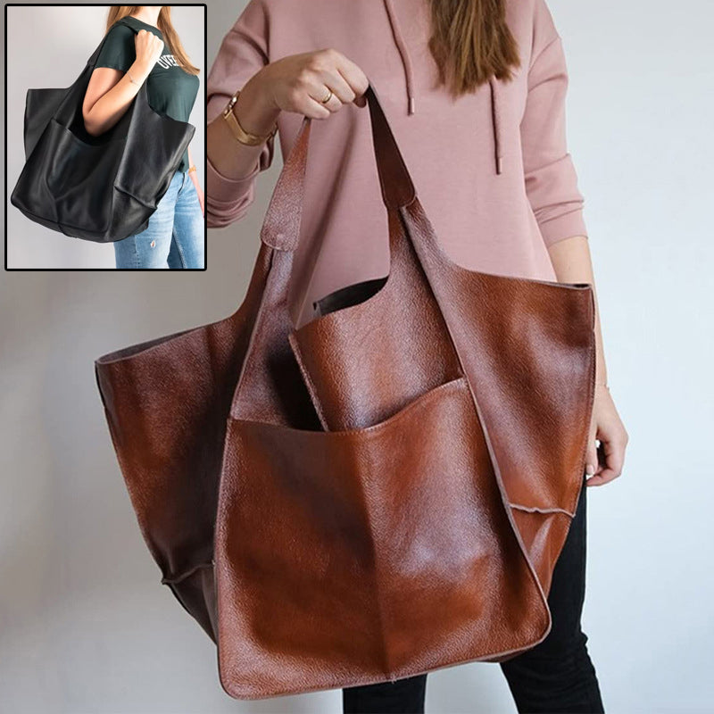 Vintage Large Capacity Handbags PU Soft Leather Big Bag Designer Luxury Women Shoulder Bag Beach On Vacation Woman Tote Bag