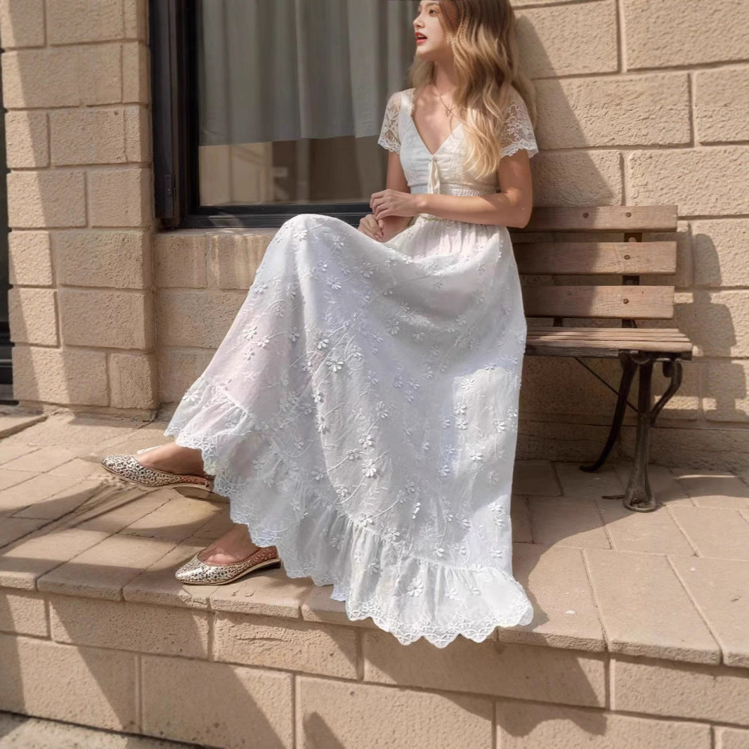 Stylish 3D Floral-embroidered Midi Dress