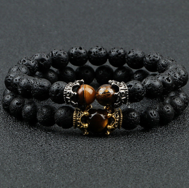 Volcanic Stone Crown Yoga Onyx Bead Bracelet