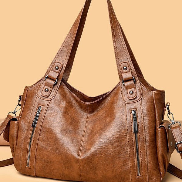 Retro Solid Color Simple Textured One-shoulder Bag Large Capacity Women
