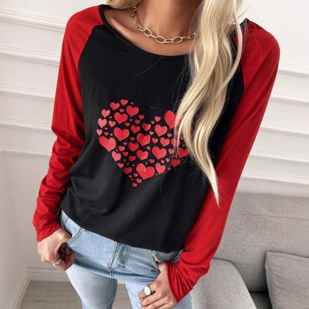 Women's Fashion Love Print Round Neck Long Sleeve T-Shirt