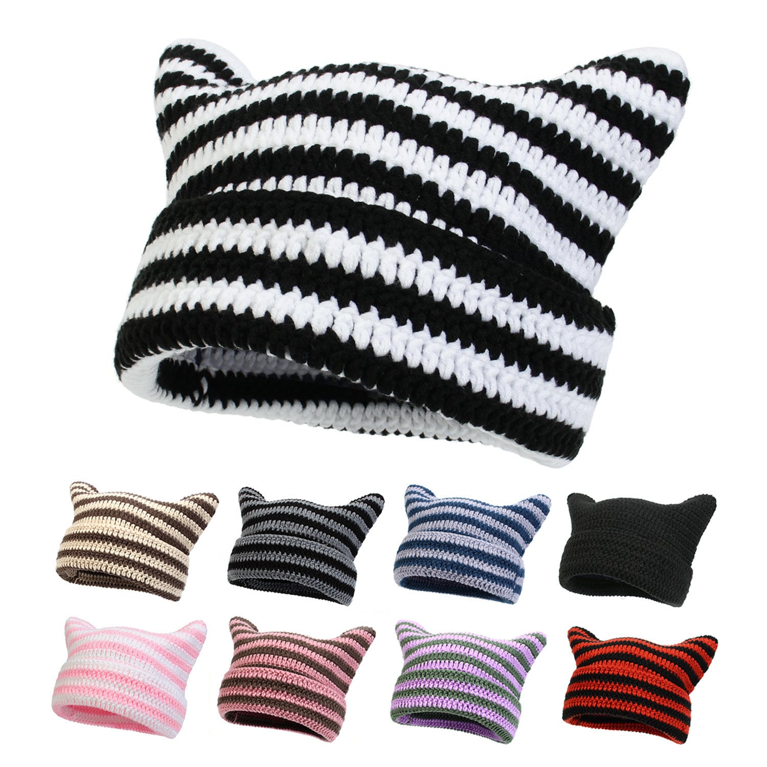 Japanese-style Mischievous Handmade Crocheted Woolen Hat