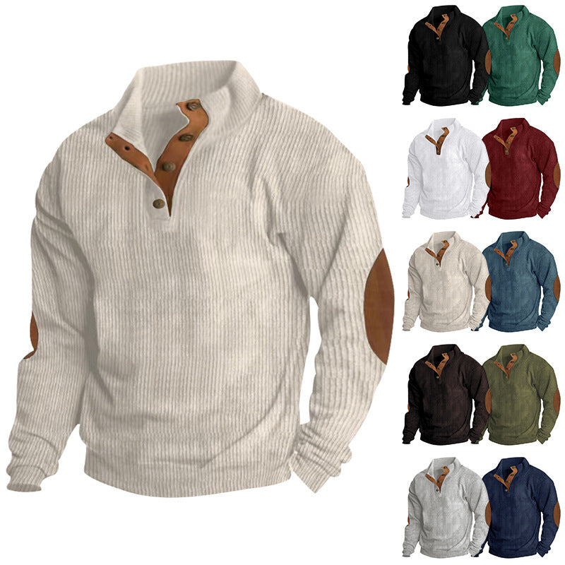 Men's Casual Stand-up Collar Long Sleeve Ribbed Corduroy Sweatshirt