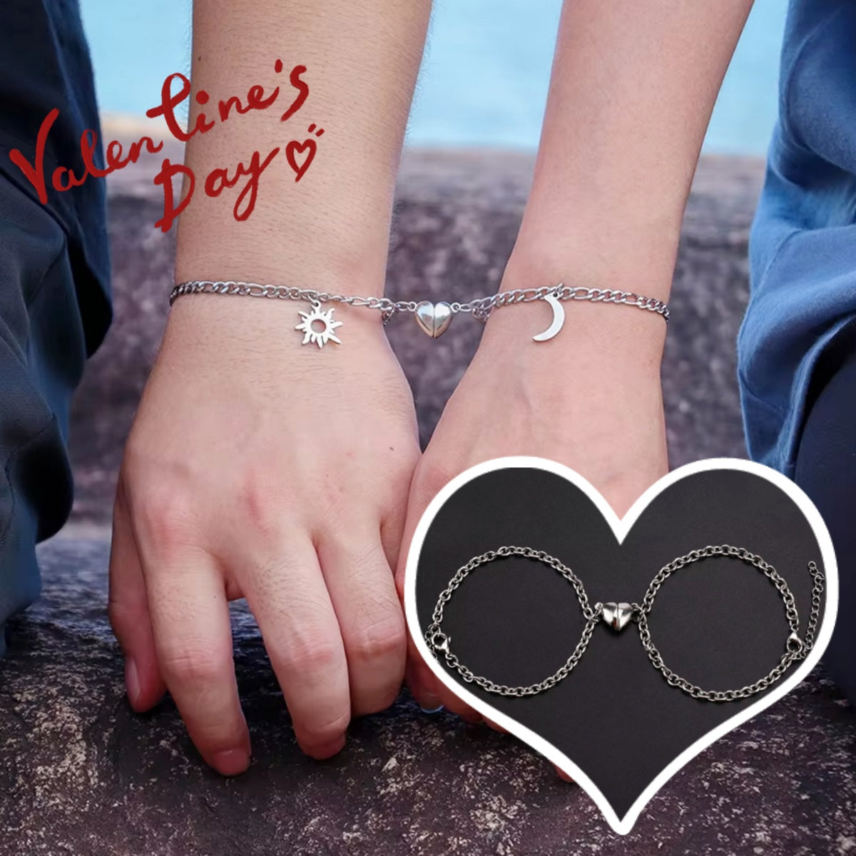 2Pcs Sun Moon Charm Magnet Attraction Stainless Steel Bracelets For Couples Men Women Jewelry Valentine's Day Gifts