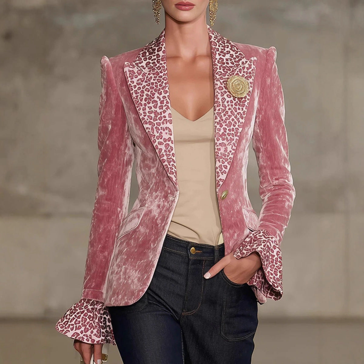 Long-sleeve Lapel Digital Print Top Small Suit