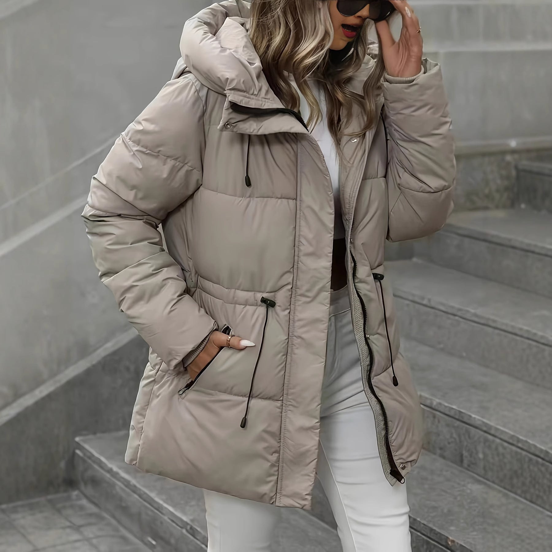 Mid-length Hooded Cotton Coat With Thickening And Slimming Effect