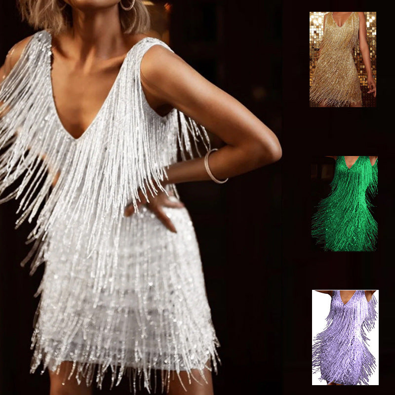Tassel Elegant Deep V Camisole Gown Dress For Women