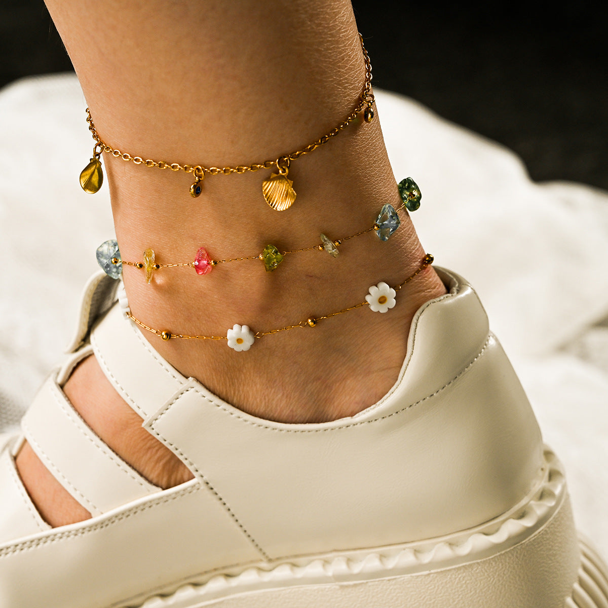 Fashion Trend Irregular Natural Stone Titanium Steel Anklet