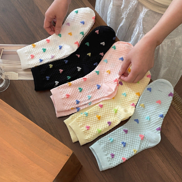 Womens Yellow Socks With Embossed Heart Design